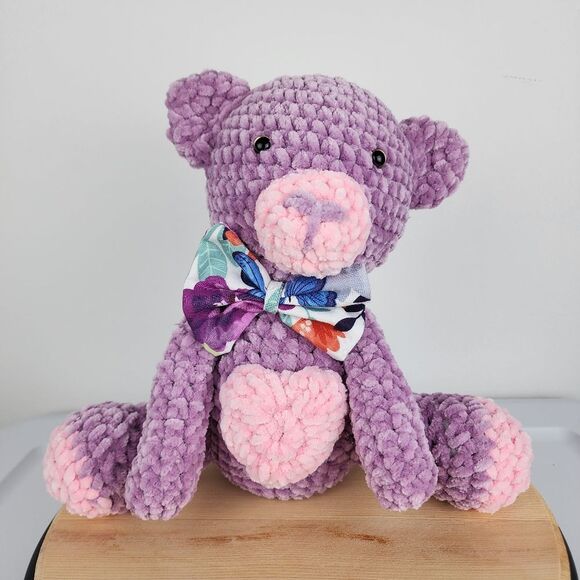 New Handmade Crochet Amigurumi Stuffed Toy Plush Teddy Bear With Bow - Picture 10 of 10